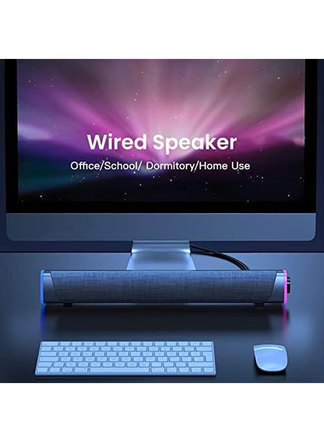erorex Usb Wired Computer Speaker Rgb Computer Sound Bar Desktop Speaker 3D Stereo Surround Sound Box With Volume Knob 3.5Mm Audio Input For Desktop Pc Laptop Smartphone Tablet - Image 2