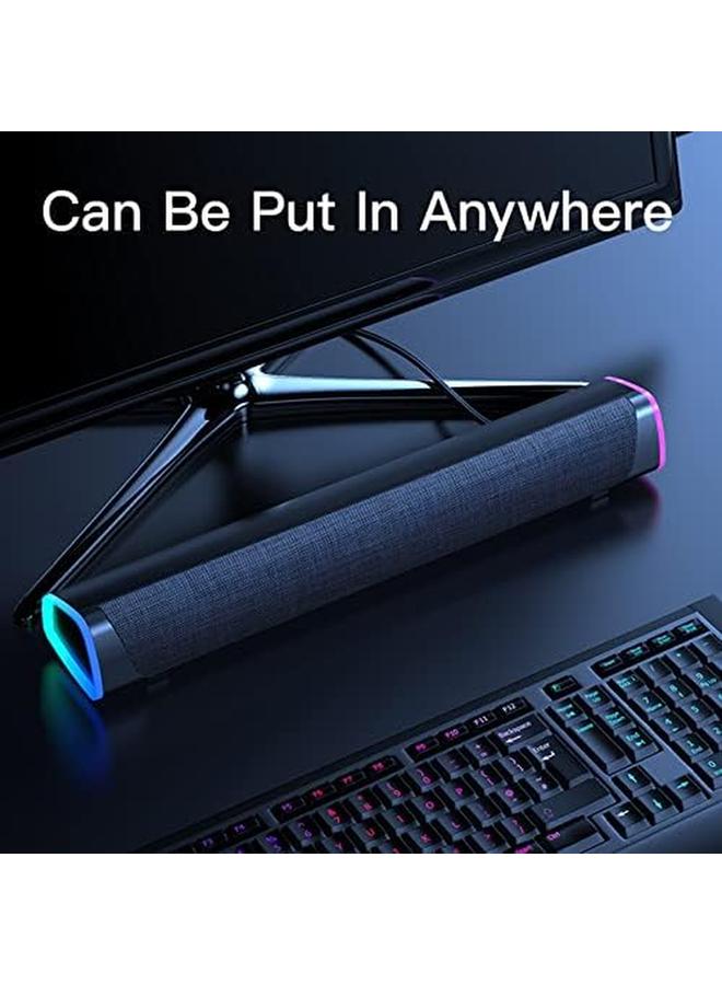 erorex Usb Wired Computer Speaker Rgb Computer Sound Bar Desktop Speaker 3D Stereo Surround Sound Box With Volume Knob 3.5Mm Audio Input For Desktop Pc Laptop Smartphone Tablet - Image 3