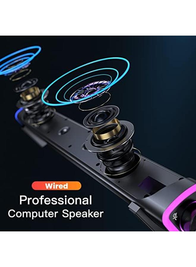 erorex Usb Wired Computer Speaker Rgb Computer Sound Bar Desktop Speaker 3D Stereo Surround Sound Box With Volume Knob 3.5Mm Audio Input For Desktop Pc Laptop Smartphone Tablet - Image 4