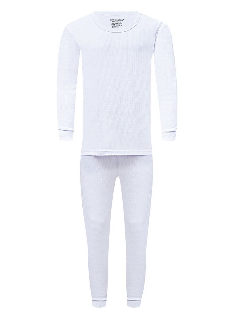 John Gladstone Boy's Cotton Interlock Thermal Set (White) - Image 1