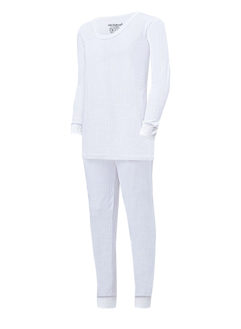 John Gladstone Boy's Cotton Interlock Thermal Set (White) - Image 2