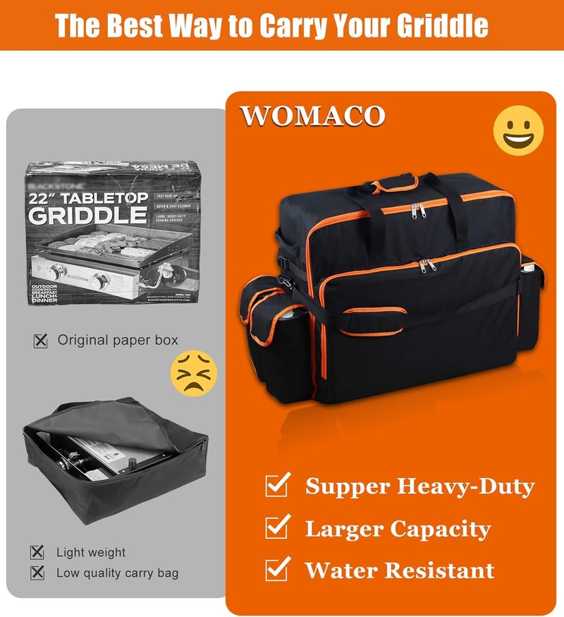 WOMACO 22 inch Griddle Carry Bag for Blackstone 22 Griddle with Hood Lid, Heavy Duty Portable Tabletop Griddle Carrying Bag for Travel, Weather Resistant BBQ Grill Carry Case with Shoulder Strap - Image 2