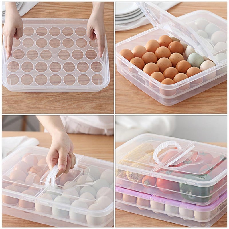 Portable Egg Holder With Handle White Sealing Storage Box 34 Compartment Refrigerator Container - Image 5