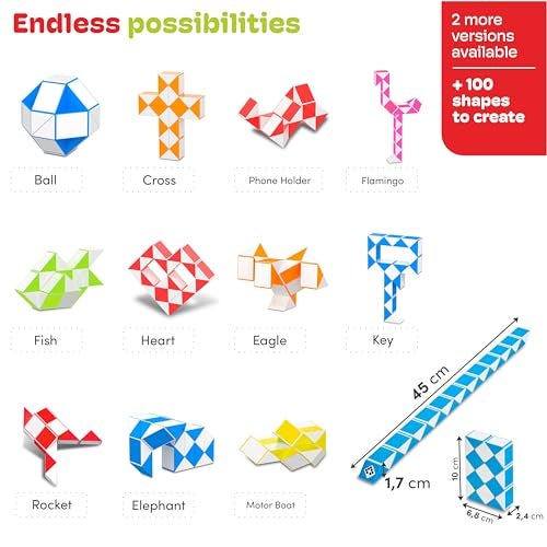 CUBIDI® Magic Snake Cube | Fidget Snake Toy for Kids | Travel Toys for Kids Ages 4-8 | Great Gift for Boys and Girls Birthday, Christmas, Stocking Stuffers - 24 Blocks | 0.9 inch x 0.7 inch | Blue - Image 3