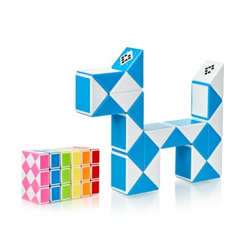 CUBIDI® Magic Snake Cube | Fidget Snake Toy for Kids | Travel Toys for Kids Ages 4-8 | Great Gift for Boys and Girls Birthday, Christmas, Stocking Stuffers - 24 Blocks | 0.9 inch x 0.7 inch | Blue - Image 1