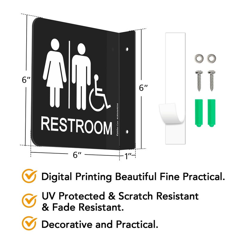 Faittoo Restroom Sign, Bathroom Signs, (2 Pack) 6 x 6 Inches Acrylic Sign, for Office or Business Bathroom and Toilet Door or Wall Decor, Indoor Outdoor Use (Men and women with Handicap) - Image 2