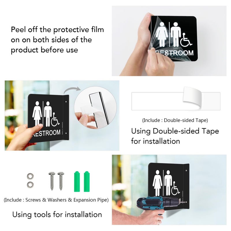 Faittoo Restroom Sign, Bathroom Signs, (2 Pack) 6 x 6 Inches Acrylic Sign, for Office or Business Bathroom and Toilet Door or Wall Decor, Indoor Outdoor Use (Men and women with Handicap) - Image 5