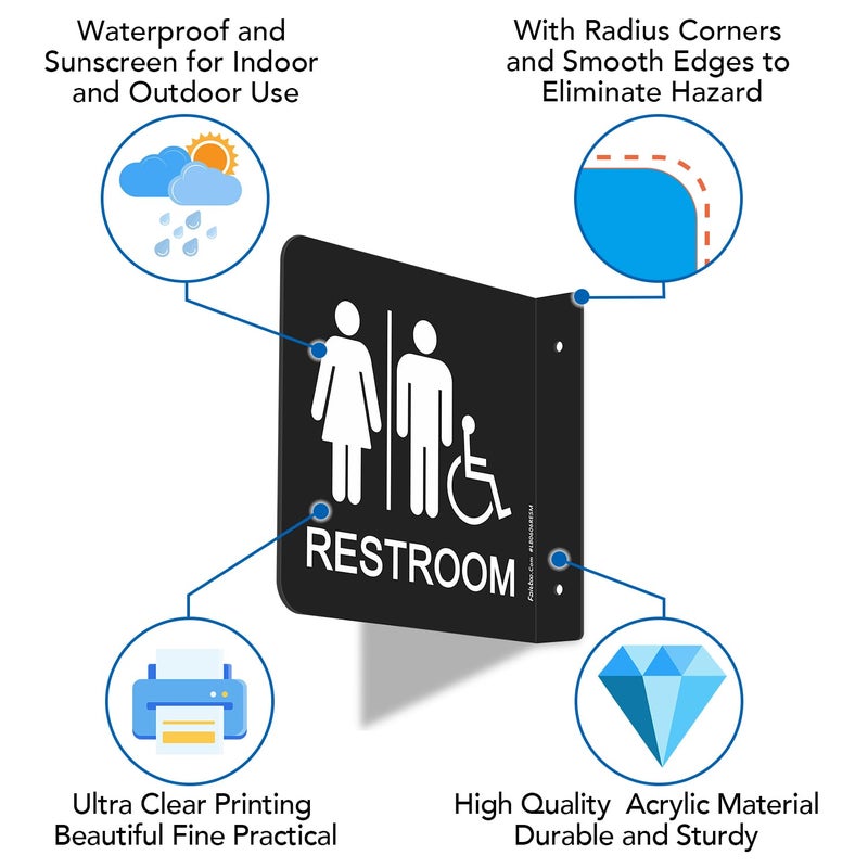 Faittoo Restroom Sign, Bathroom Signs, (2 Pack) 6 x 6 Inches Acrylic Sign, for Office or Business Bathroom and Toilet Door or Wall Decor, Indoor Outdoor Use (Men and women with Handicap) - Image 3