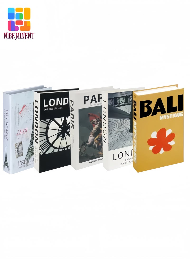 Set of Five Decorative Faux Books with Hidden Storage Stylish Hollow Book Boxes for Coffee Table Bookshelf Living Room Decor - Image 1