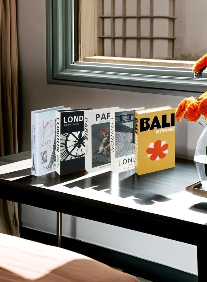 Set of Five Decorative Faux Books with Hidden Storage Stylish Hollow Book Boxes for Coffee Table Bookshelf Living Room Decor - Image 3