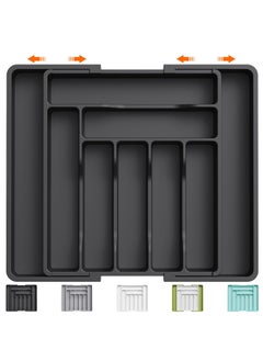 Lifewit Silverware Drawer Organizer,Expandable Utensil Organizer,Adjustable Kitchen Flatware Organizer Large Capacity Utensil Organizer and Storage Cutlery Tray for Spoons Forks Knives(Black)  - Image 1