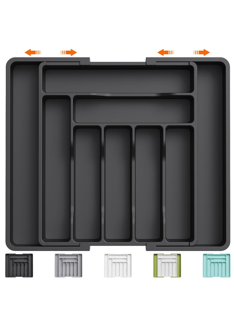 Lifewit Silverware Drawer Organizer,Expandable Utensil Organizer,Adjustable Kitchen Flatware Organizer Large Capacity Utensil Organizer and Storage Cutlery Tray for Spoons Forks Knives(Black)  - Image 1