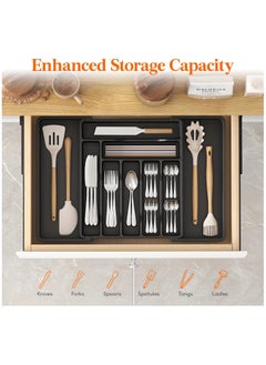 Lifewit Silverware Drawer Organizer,Expandable Utensil Organizer,Adjustable Kitchen Flatware Organizer Large Capacity Utensil Organizer and Storage Cutlery Tray for Spoons Forks Knives(Black)  - Image 2