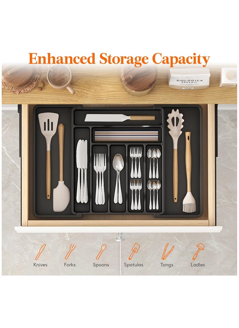 Lifewit Silverware Drawer Organizer,Expandable Utensil Organizer,Adjustable Kitchen Flatware Organizer Large Capacity Utensil Organizer and Storage Cutlery Tray for Spoons Forks Knives(Black)  - Image 2