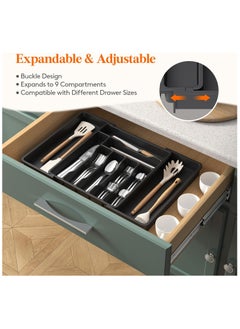 Lifewit Silverware Drawer Organizer,Expandable Utensil Organizer,Adjustable Kitchen Flatware Organizer Large Capacity Utensil Organizer and Storage Cutlery Tray for Spoons Forks Knives(Black)  - Image 4