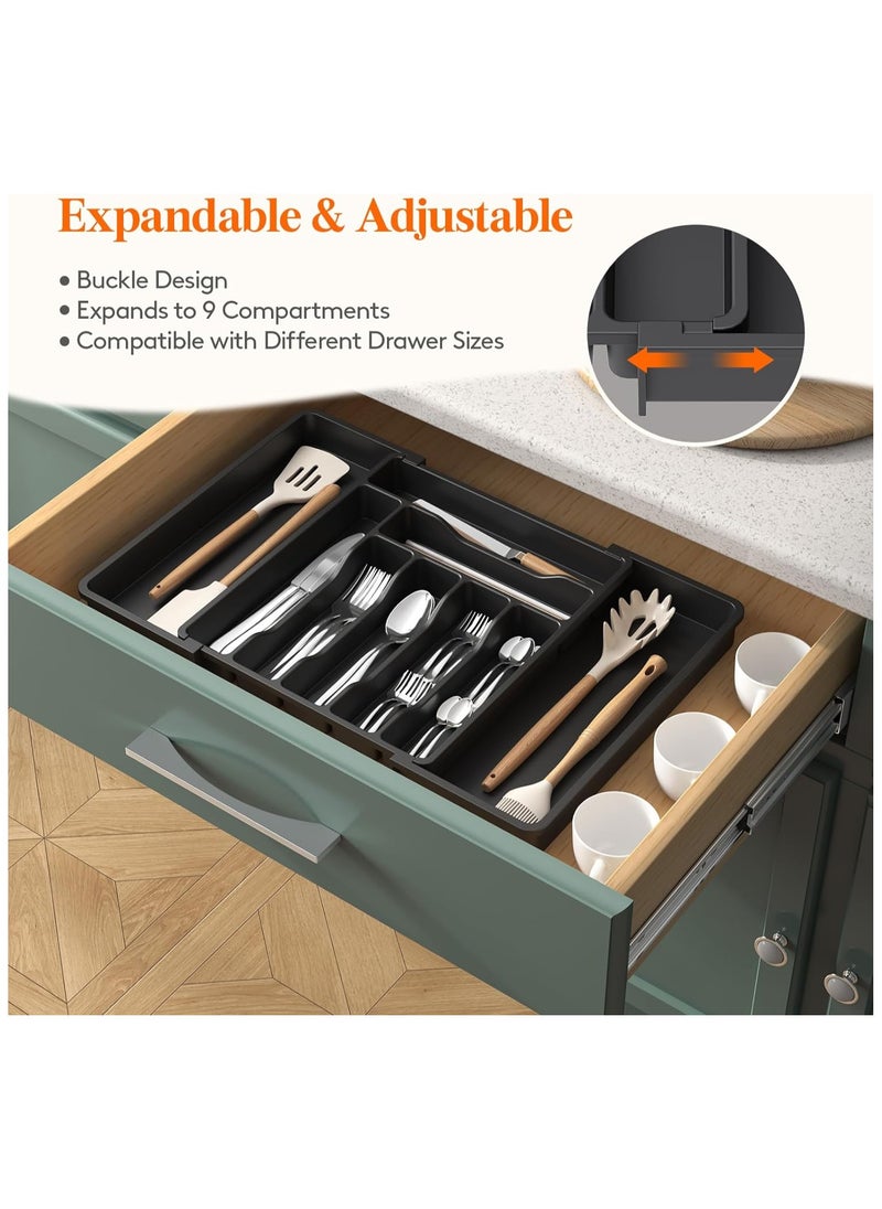 Lifewit Silverware Drawer Organizer,Expandable Utensil Organizer,Adjustable Kitchen Flatware Organizer Large Capacity Utensil Organizer and Storage Cutlery Tray for Spoons Forks Knives(Black)  - Image 4
