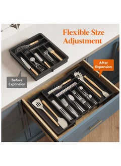 Silverware Drawer Organizer,Expandable Utensil Organizer,Adjustable Kitchen Flatware Organizer Large Capacity Utensil Organizer and Storage Cutlery Tray for Spoons Forks Knives(Black) - pzsku/ZA32843896FDFCFFC628AZ/45/_/1739543310/672cda2d-94a2-45d4-be62-69230ba41fdc