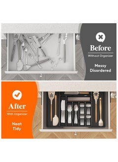 Silverware Drawer Organizer,Expandable Utensil Organizer,Adjustable Kitchen Flatware Organizer Large Capacity Utensil Organizer and Storage Cutlery Tray for Spoons Forks Knives(Black) - pzsku/ZA32843896FDFCFFC628AZ/45/_/1739543330/040822fd-43d3-4954-af4f-242481a3b6b3