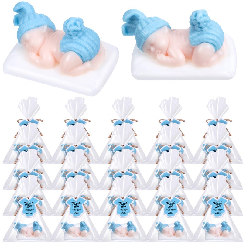 Otuuz 24 Packs Baby Shower Soap Favors Handmade Sleeping Baby Shower Scented Soap with Gift Tags for Guests Girl Boy Favors Decor Classic Blue