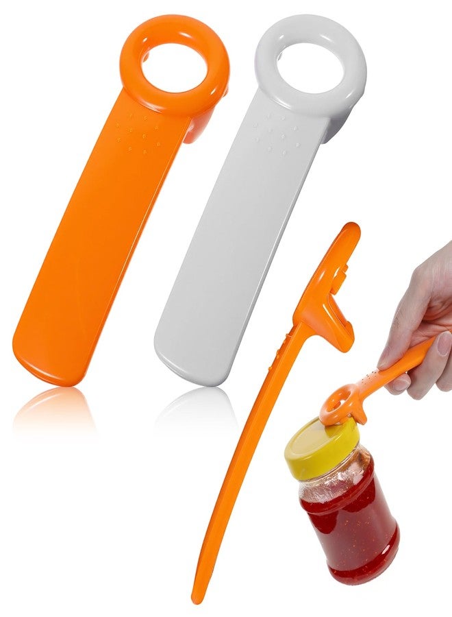 Thrymme 2Pcs Church Key Can Openers, 5.51-Inch Jar Popper Lid Opener for Seniors & Arthritis, Plastic Church Key Can Opener for Sealed Lids (White & Orange) - Image 1