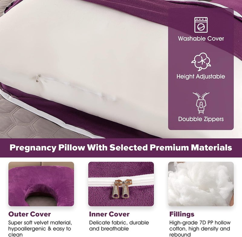 Elover Pregnancy Pillows,U Shaped Full Body Pillow for Sleeping Support,57 Inch Maternity Pillow for Pregnant Women with Removable Cover(Velvet,Dark Purple) - Image 3
