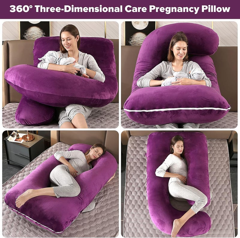 Elover Pregnancy Pillows,U Shaped Full Body Pillow for Sleeping Support,57 Inch Maternity Pillow for Pregnant Women with Removable Cover(Velvet,Dark Purple) - Image 4