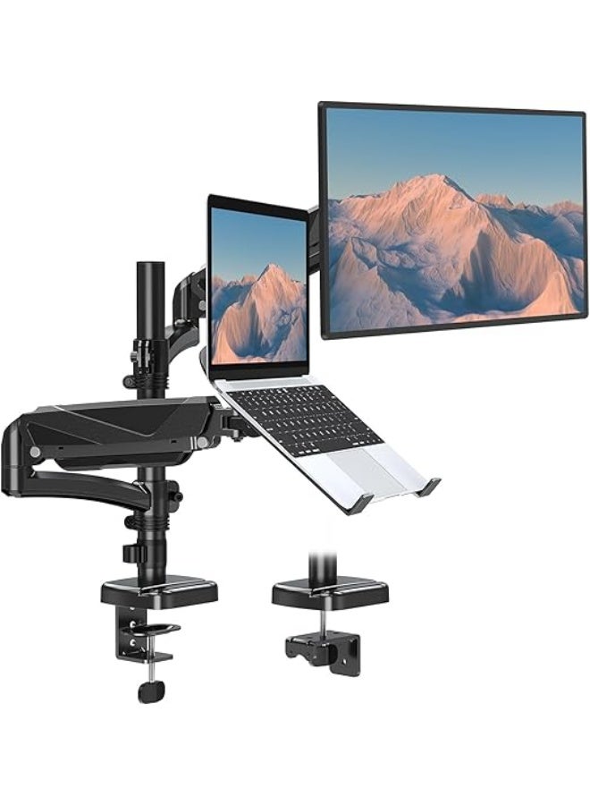 Dual Laptop & Monitor Mount – Adjustable Stand for Laptops up to 17" and 32" Screens, Tilt, Swivel, and Rotation, Each Arm Holds up to 19.8lbs - Image 1