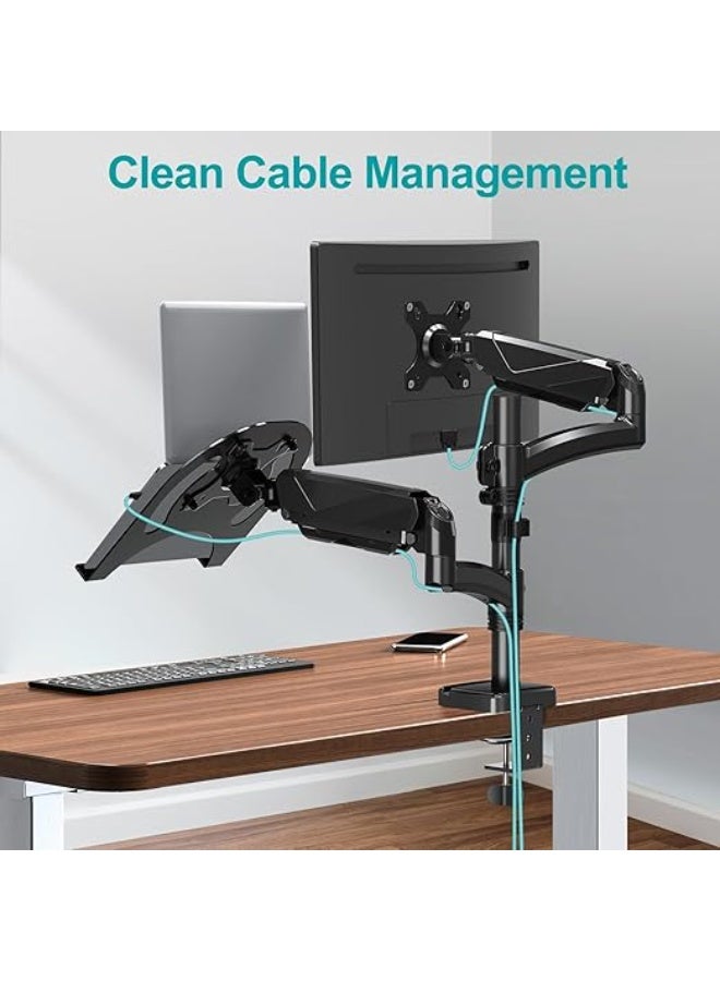 Dual Laptop & Monitor Mount – Adjustable Stand for Laptops up to 17" and 32" Screens, Tilt, Swivel, and Rotation, Each Arm Holds up to 19.8lbs - Image 3