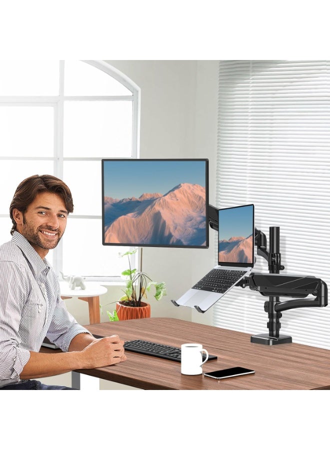 Dual Laptop & Monitor Mount – Adjustable Stand for Laptops up to 17" and 32" Screens, Tilt, Swivel, and Rotation, Each Arm Holds up to 19.8lbs - Image 2