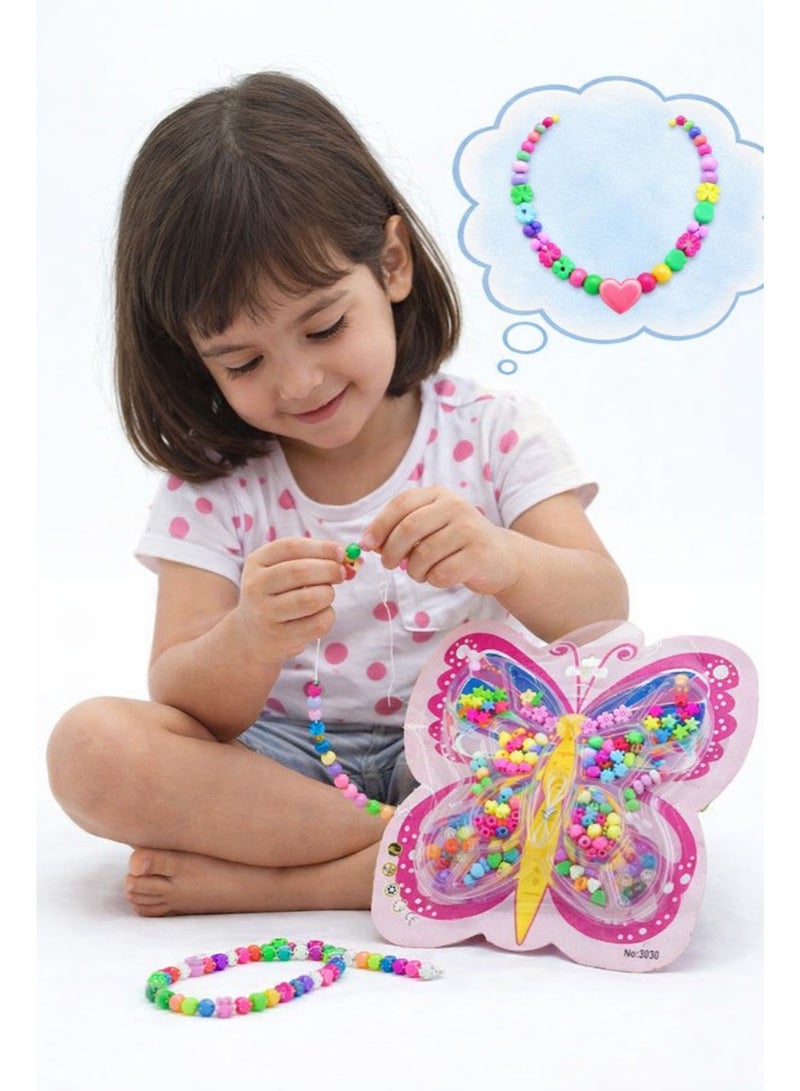 لعبه طقم خرز بنات للاكسسوارات وصناعة اساور وعقود هاند ميد، مجموعه خرزات وزينه اشكال نجوم وورود مع منظم/علبة تخزين شكل فراشه، لعبه اشغال يدويه DIY للتصميم والتركيب والتزيين وتنمية الإبداع، هديه للبنات للبيت والحضانه والحفلات - Image 1