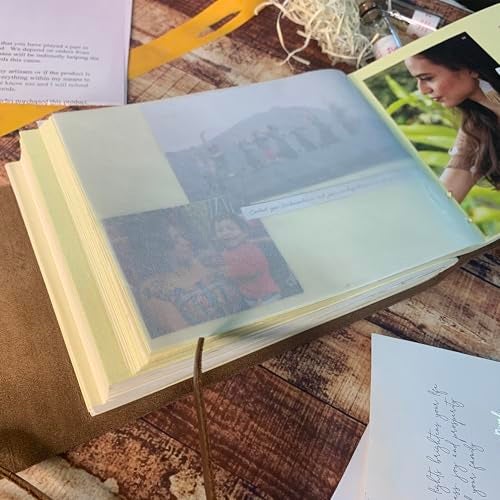 Rustic Town Leather Photo Album (Handcrafted Papers) - Scrapbook Style Pages for 4x6 or 5x7 inches Birthday, Memories, Wedding Photos (Cream (Beige) Paper) Medium - Image 4