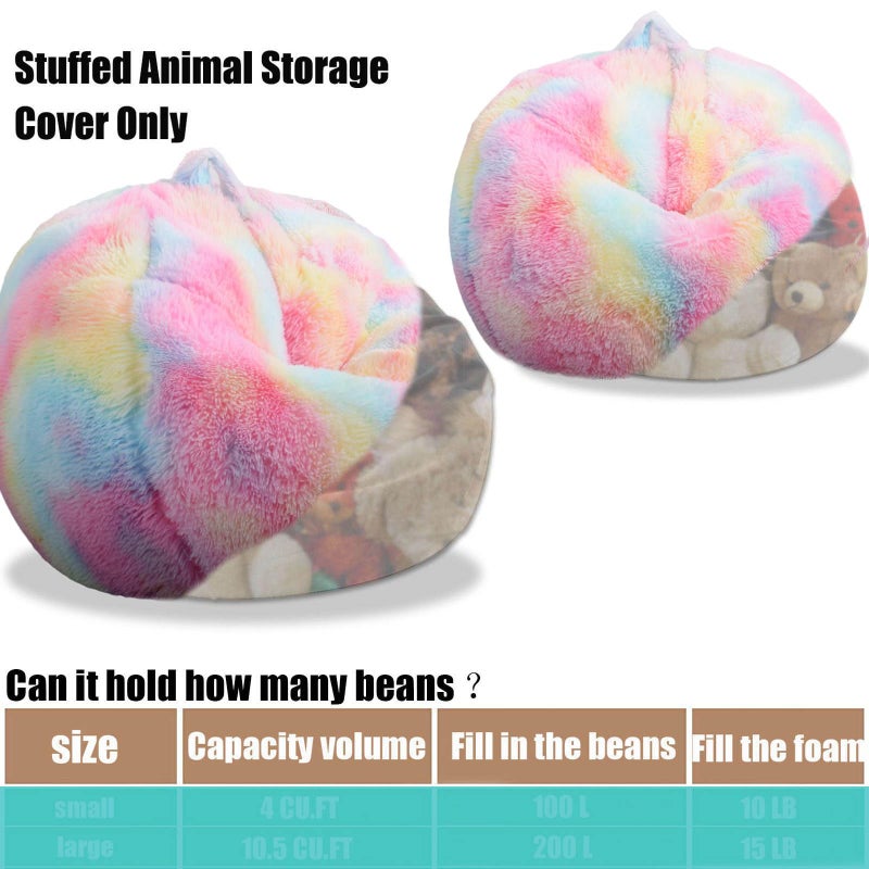 Kisoy Fluffy Stuffed Animal Storage Bean Bag Chair Cover (No Filler), Faux Fur Comfy Bean Bag Cover for Organizing Plush Toys or Textile, for Adults Teens Kids Girls, Rainbow - Image 3