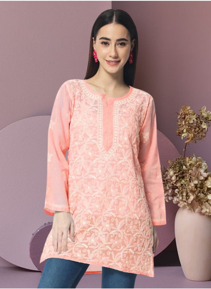 Alaya - Hand Embroidered Chikankari Cotton Straight Tunic-AL3591 - Image 1