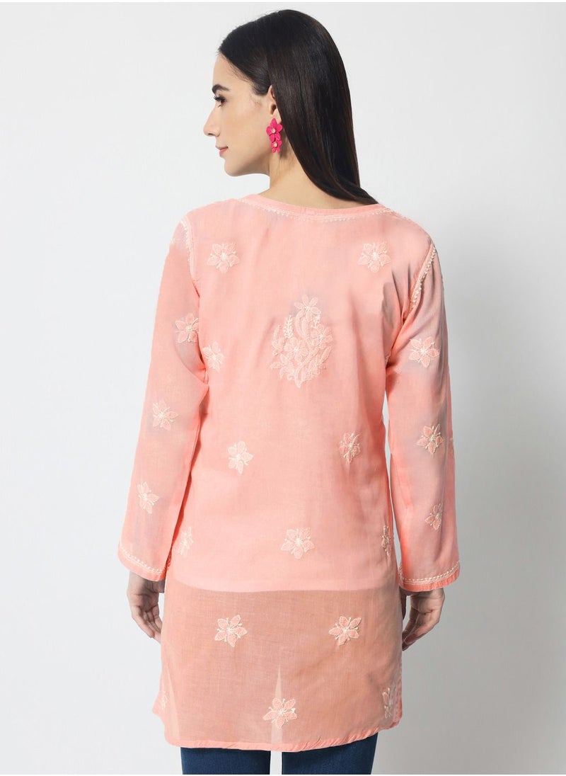 Alaya - Hand Embroidered Chikankari Cotton Straight Tunic-AL3591 - Image 1