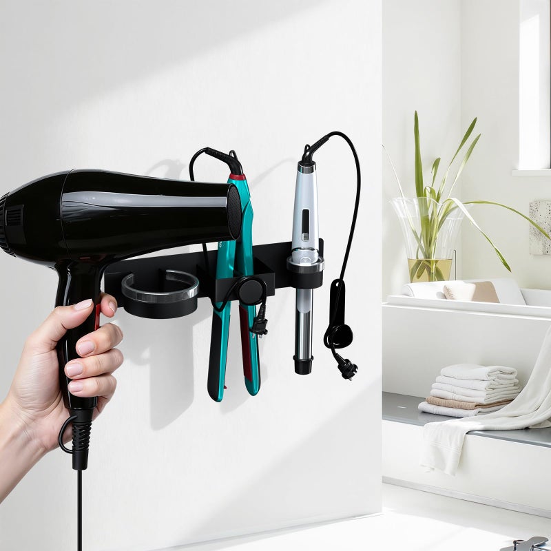 DOTCUTY Hair Straightener Holder Wall Mounted, Hair Dryer Holder with Plug&Cord Organizer, Metal Hair Tools Organizer & Storage Curling Iron Holder for Bathroom, Salon Hair Dryer Holder - Image 3
