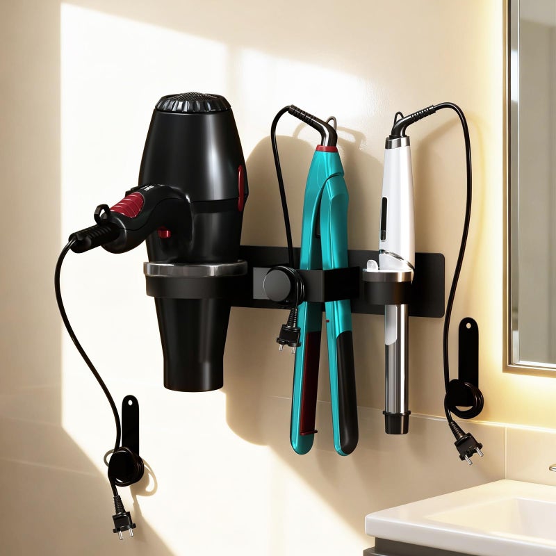 DOTCUTY Hair Straightener Holder Wall Mounted, Hair Dryer Holder with Plug&Cord Organizer, Metal Hair Tools Organizer & Storage Curling Iron Holder for Bathroom, Salon Hair Dryer Holder - Image 1