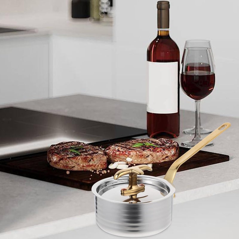 Cabilock Stainless Steel Cooking Pan with Lid 8cm X 4cm Mini Pot 304 Metal Pouring Pan for Steak Sauce Home Use Multi-function Cooking Tool - Image 4