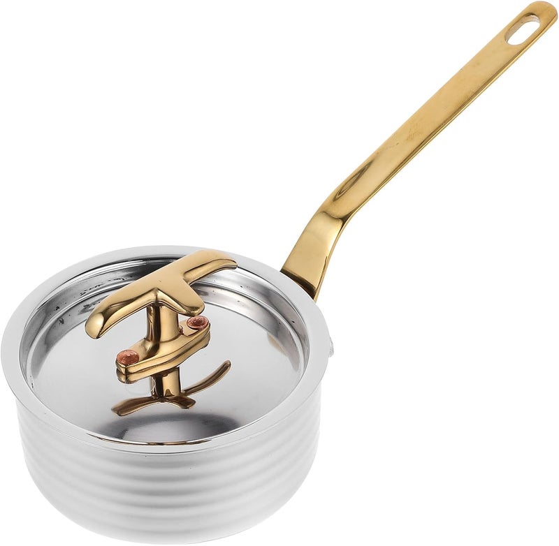 Cabilock Stainless Steel Cooking Pan with Lid 8cm X 4cm Mini Pot 304 Metal Pouring Pan for Steak Sauce Home Use Multi-function Cooking Tool - Image 1