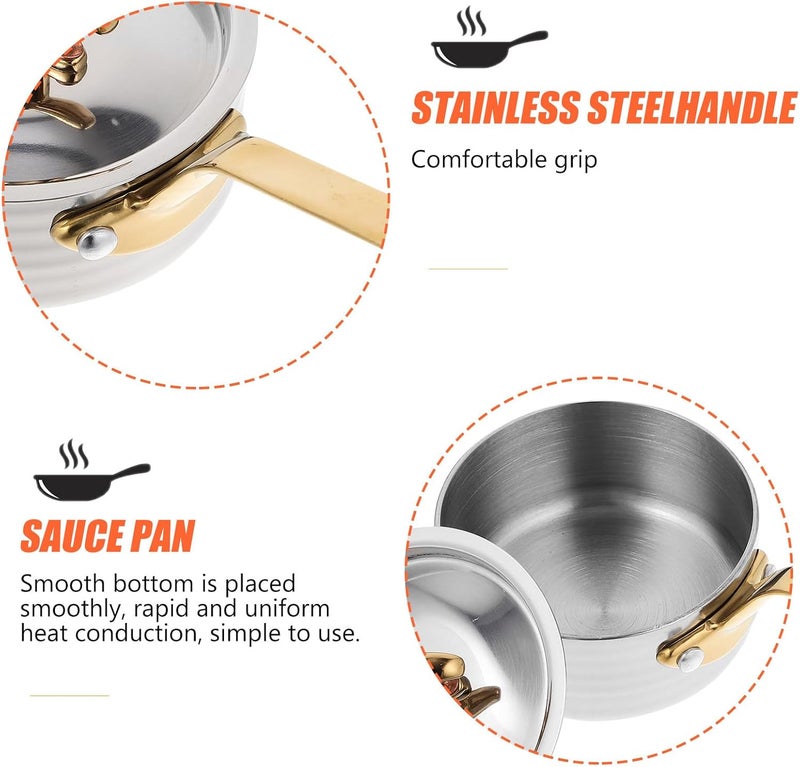 Cabilock Stainless Steel Cooking Pan with Lid 8cm X 4cm Mini Pot 304 Metal Pouring Pan for Steak Sauce Home Use Multi-function Cooking Tool - Image 3
