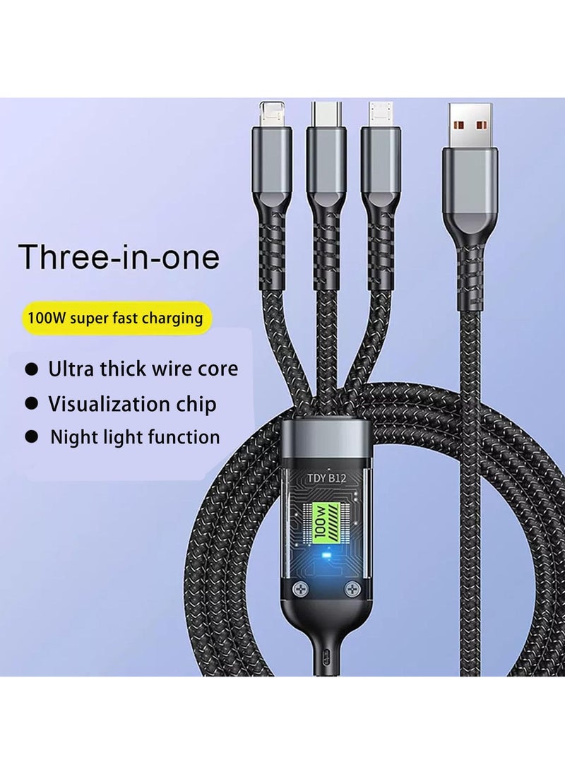 ماركة غير محددة - كابل شاحن USB 3 في 1 ، 2 حزمة 100 واط كابلات شحن سريع - Image 1