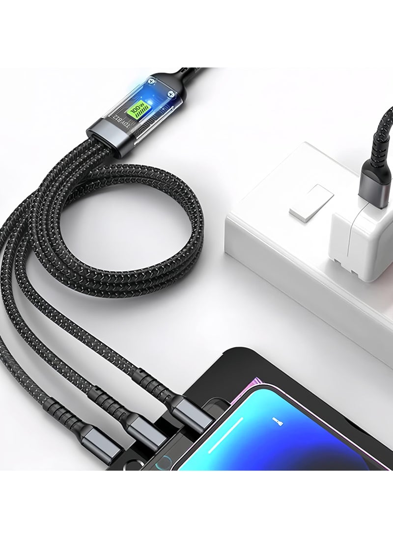 ماركة غير محددة - كابل شاحن USB 3 في 1 ، 2 حزمة 100 واط كابلات شحن سريع - Image 1