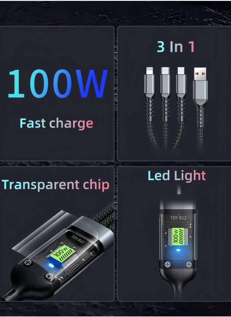 ماركة غير محددة - كابل شاحن USB 3 في 1 ، 2 حزمة 100 واط كابلات شحن سريع - Image 1