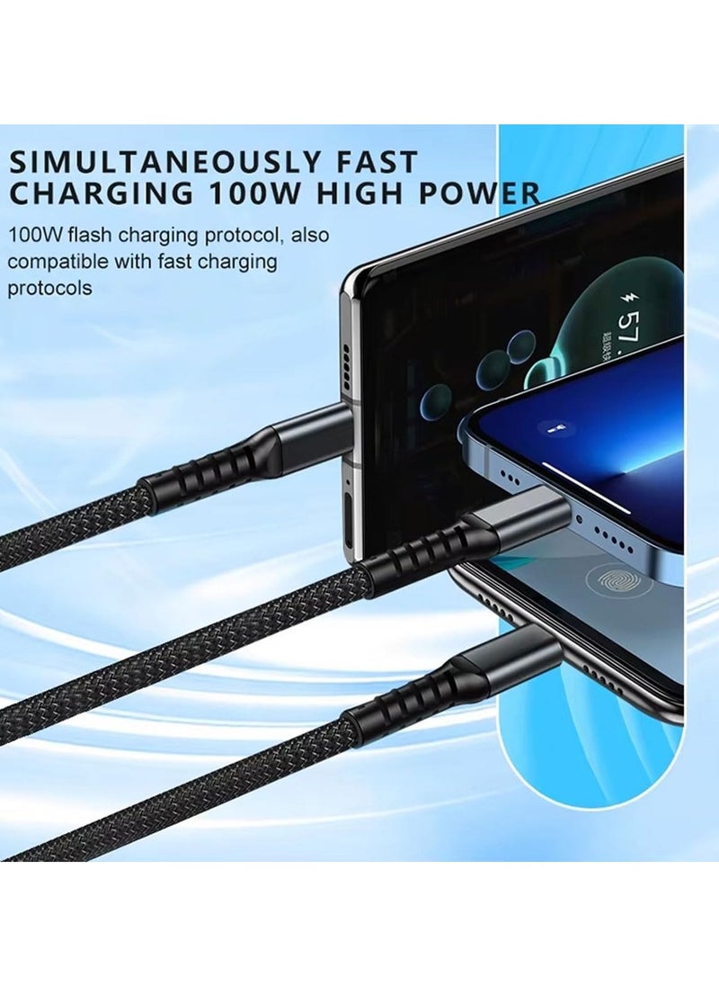 ماركة غير محددة - كابل شاحن USB 3 في 1 ، 2 حزمة 100 واط كابلات شحن سريع - Image 1