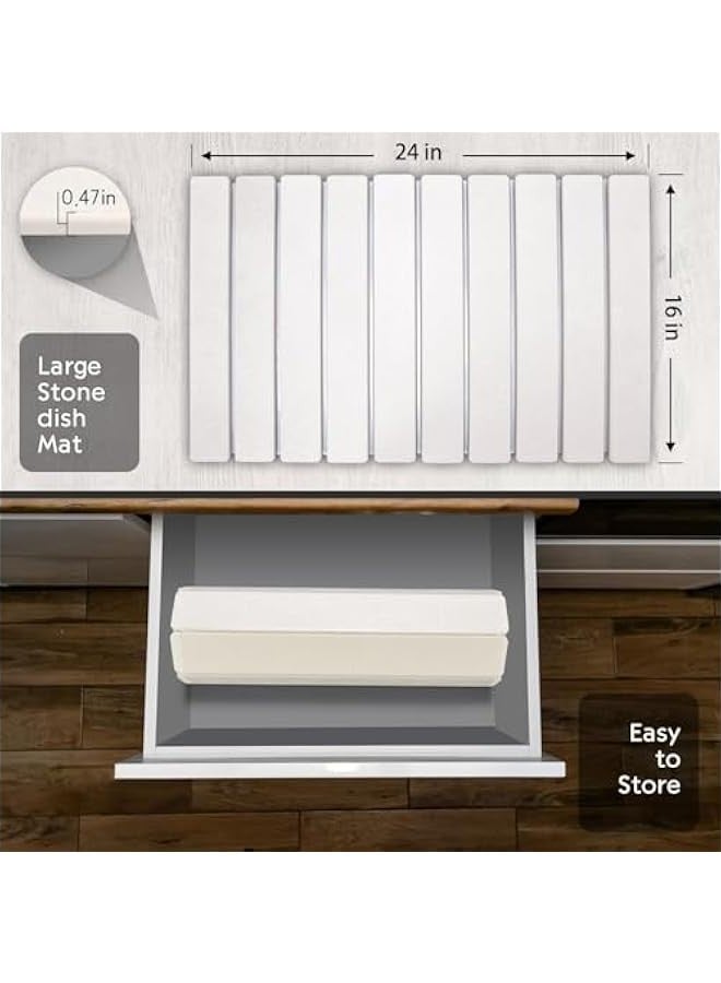 Beauenty Large Stone Dish Drying Mat for Kitchen Counter, Fast Dry Super Absorbent Collapsible Dish Drying Mats, Eco-Friendly Diatomaceous Earth Mats for Dishes Bottles Cups, Match Any Countertop - Image 5