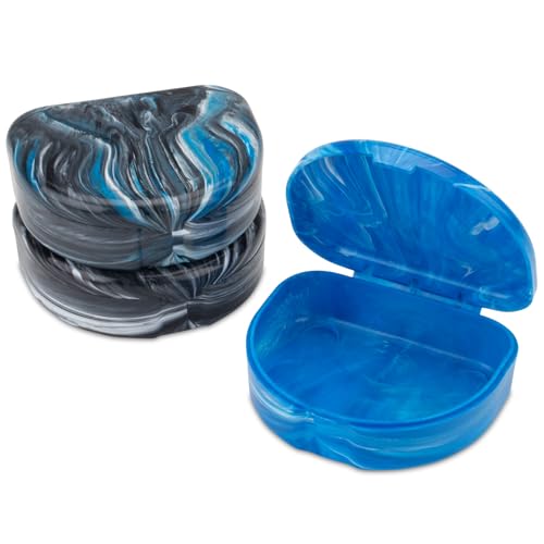 Practicon Marble Retainer Cases, Orthodontic Aligner Case, Mouth Guard Holder (3 Pack) (Midnight) - Image 1
