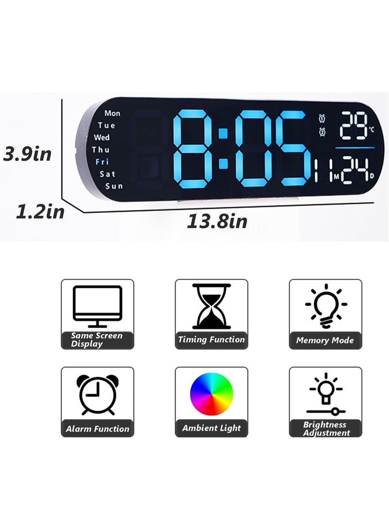Flushrenic 13.8" Large Digital Wall Clock with Remote Control, Dual Alarm with Big LED Screen Dispaly, 8 RGB Colors, Clocks with Day and Date, Small Silent Wall Clock for Living Room,Bedroom,Kitchen (Orange) - Image 2