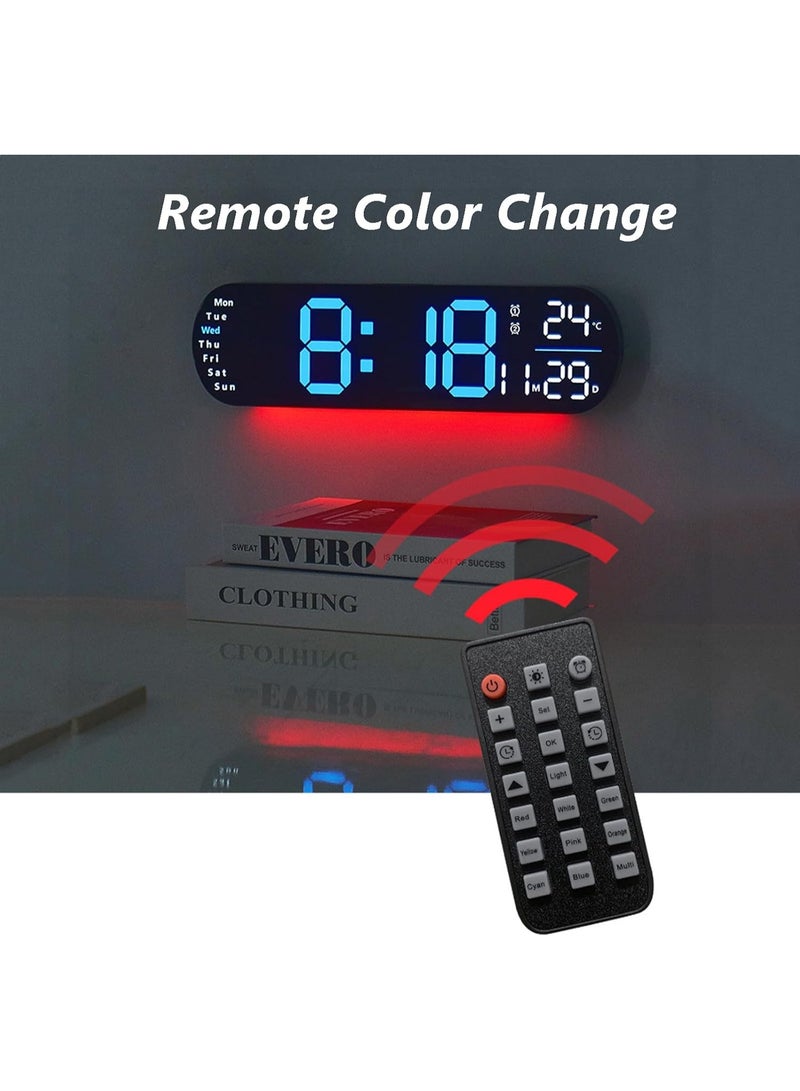 Flushrenic 13.8" Large Digital Wall Clock with Remote Control, Dual Alarm with Big LED Screen Dispaly, 8 RGB Colors, Clocks with Day and Date, Small Silent Wall Clock for Living Room,Bedroom,Kitchen (Orange) - Image 4