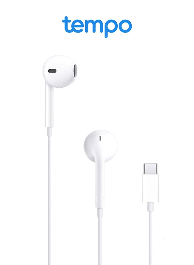 Tempo Wired Semi‑In‑Ear Earphones, USB‑C Connector, In‑Line Remote Control, Rich Bass, Sweat‑Resistant Wired Headset - Image 1
