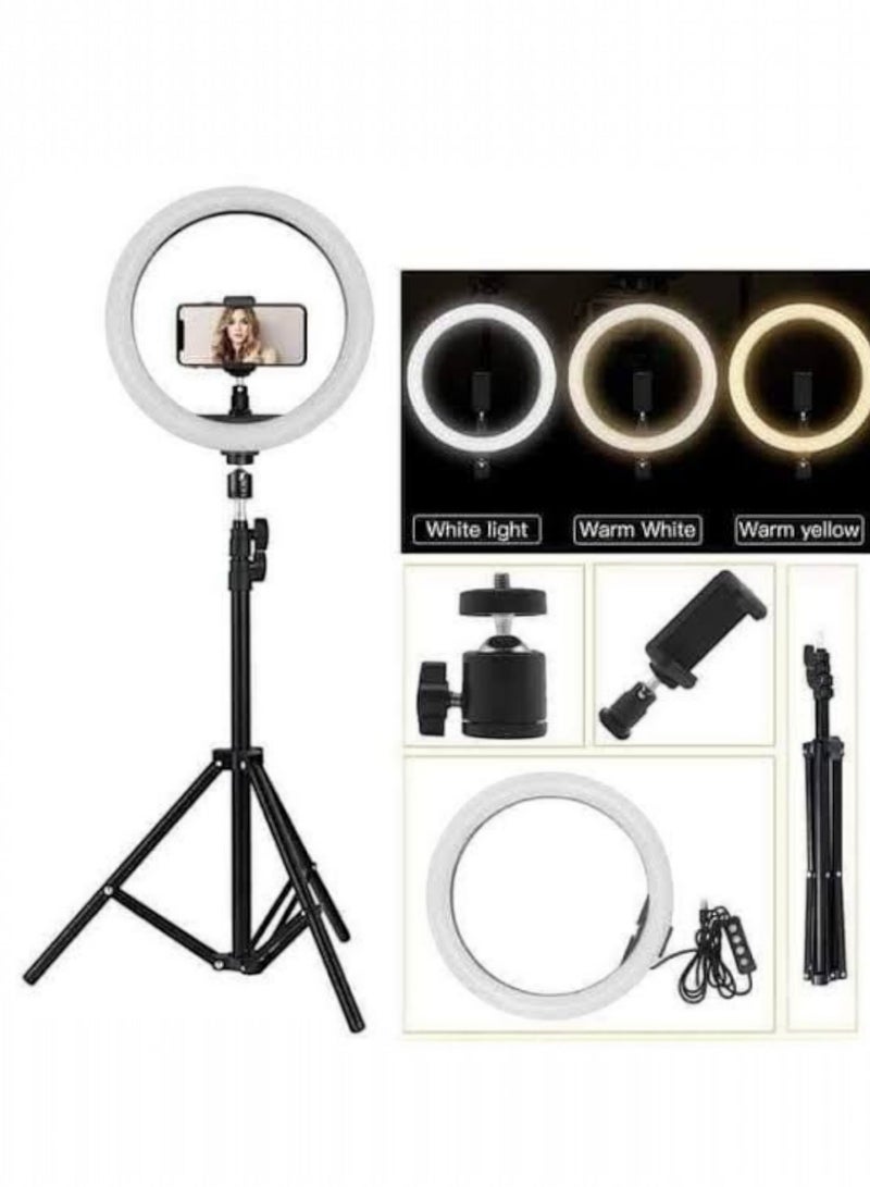 Ring Light Selfie Ring Light 33cm, Dimmable LED Ring Light with 2M Adjustable Metal Tripod Stand & Phone Holder & 3 Light Mode & 5 Brightness Levels, for Live Streaming, Makeup, YouTube, TikTok, Photography - Image 2