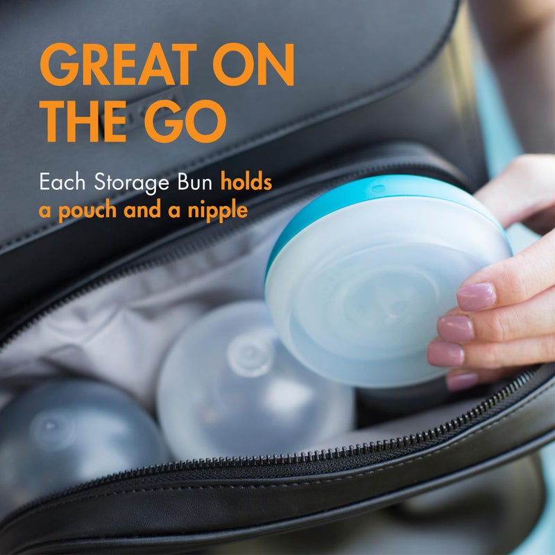 Boon Baby Bottle Storage Buns - Travel Holders for Nursh Bottles - Blue and White, 3 Count - Image 2